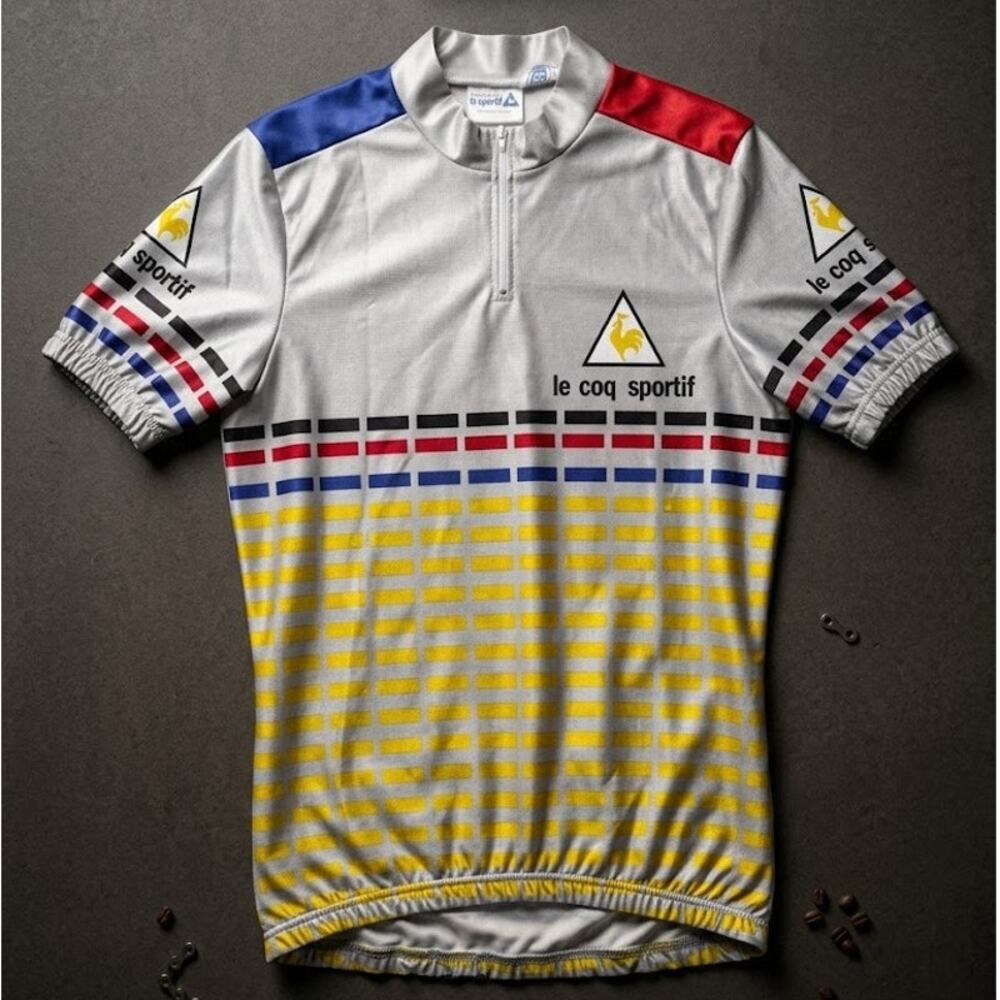 Vintage Le Coq Sportif Cycling Jersey Made in Italy Retro Bike Shirt M L'Eroica